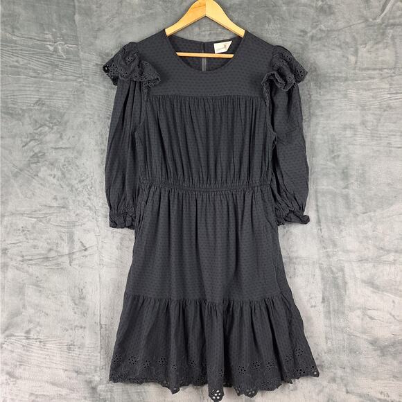 Womens Dress Large Boho Cottagecore Floral Eyelet Ruffle Peasant Hippie Prairie - Picture 1 of 8